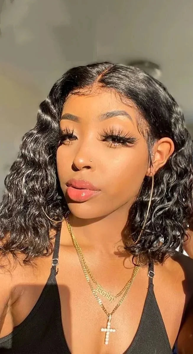 Short Deep Wave Lace Front Wig – Hair, Pre-Plucked, 4x4, 5x5, 13x4 & 13x6 Options