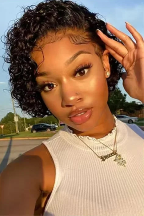 Short Deep Wave Wig – 100% Human Hair with Transparent Lace