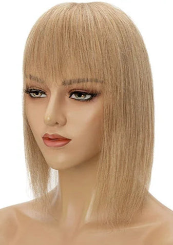 100% Human Hair Topper with Bangs – Lace Base, Natural Straight, Lightweight & Tangle-Free