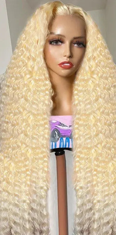 613 Blonde Curly Lace Front Wig – 26+ Inch Hair, Transparent Swiss Lace