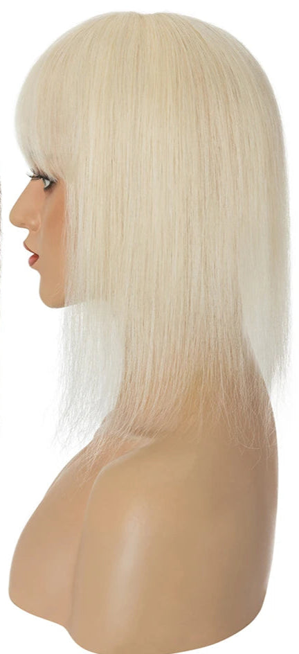 100% Human Hair Topper with Bangs – Lace Base, Natural Straight, Lightweight & Tangle-Free
