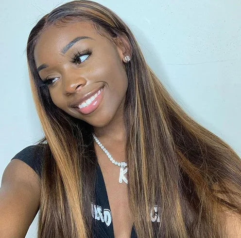 Premium 13x4 & 13x6 Lace Front Wig – 100% Natural Human Hair, Pre-Plucked, No Shedding, P4/27 Highlight, Free Shipping