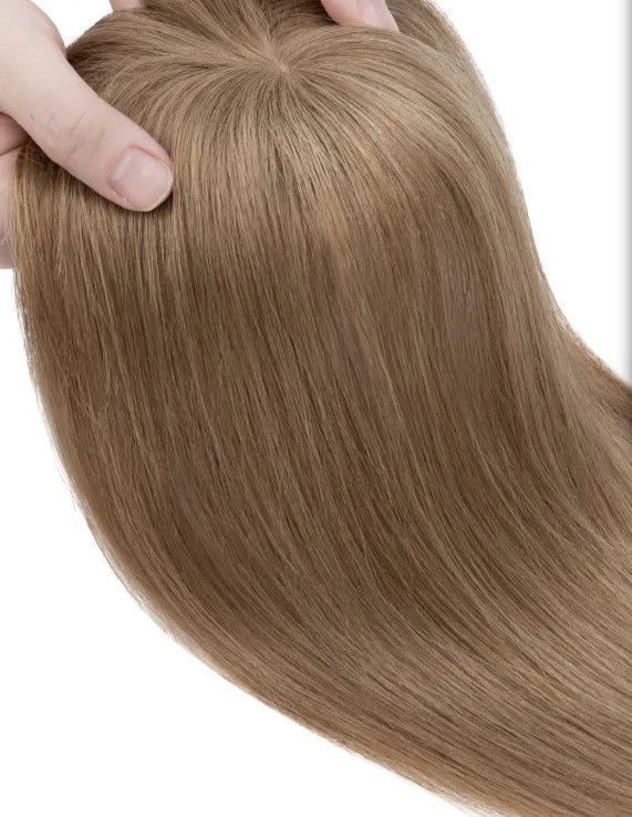 100% Human Hair Topper with Bangs – Lace Base, Natural Straight, Lightweight & Tangle-Free