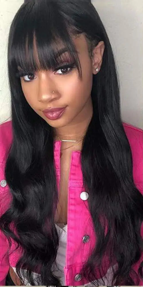 Body Wave Human Hair Wig with Bangs – 3x1 Glueless, 180% Density, Natural Black, Long Lengths (18–30 Inches)