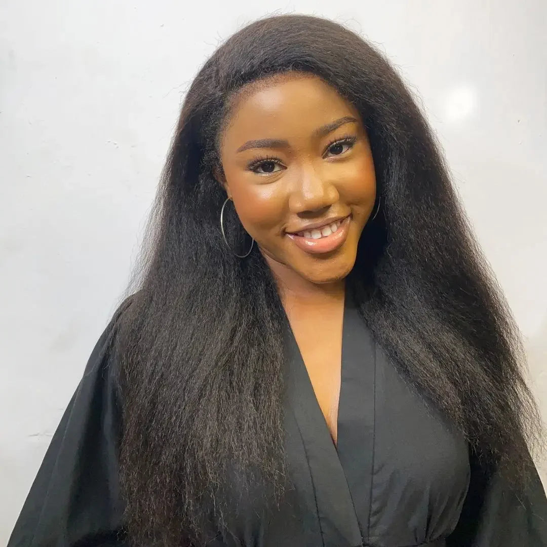 360 Lace Front Kinky Straight Human Hair Wig – Natural Look, Long 26+ Inches, Transparent Swiss Lace