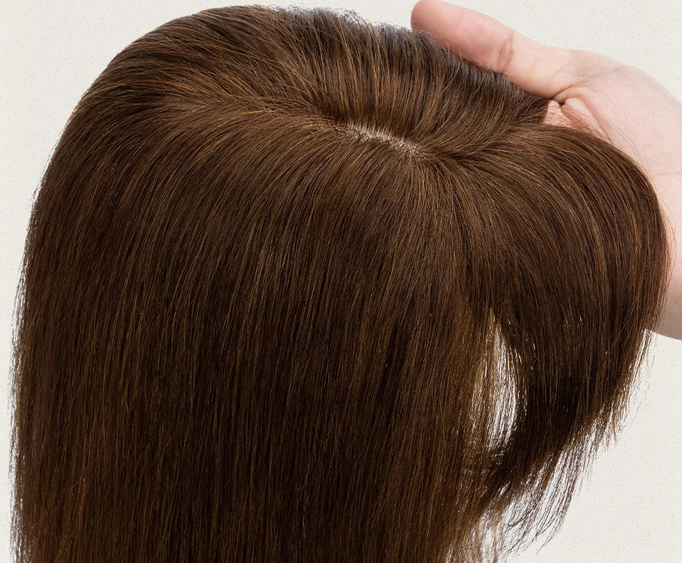 100% Human Hair Topper with Bangs – Natural Silk Base, Multiple Colors & Lengths