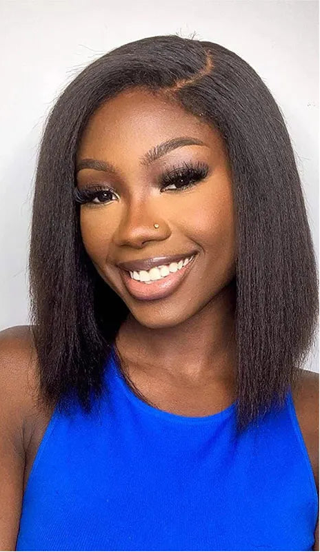 Peruvian Kinky Straight Human Hair Lace Bob Wig – 13*4 Frontal, 10-16 Inch, Swiss Lace, Adjustable Cap