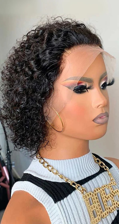 Pixie Curly Lace Frontal Wig – 100% Human Hair, Natural Look, No Chemicals