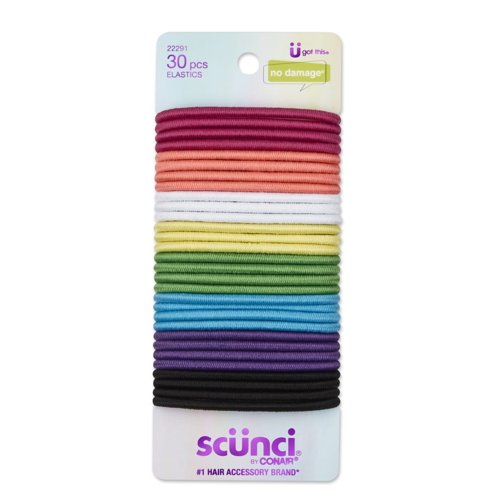 Scunci No Damage Elastic Hair Ties – 30 Pcs Assorted Colors