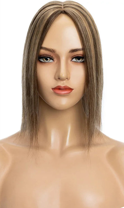 100% Indian Human Hair Topper with Silk Base - Natural Straight, Tangle-Free & Lightweight