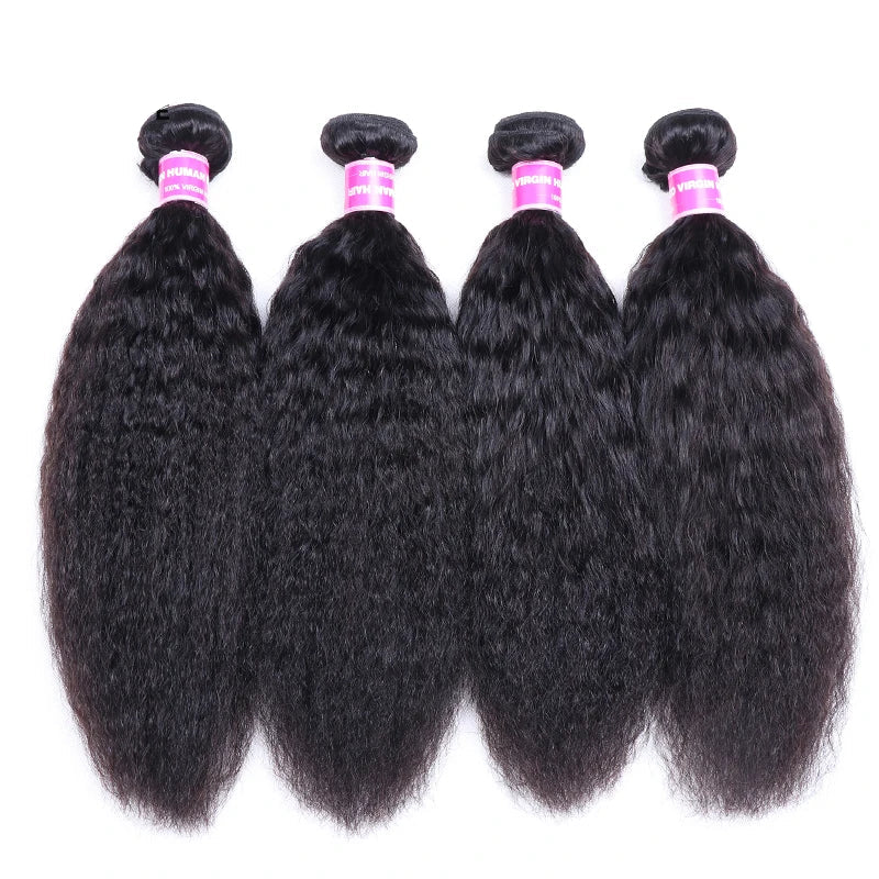 UNice Kinky Straight Hair Bundles – 100% Virgin Human Hair Extensions, Double Weft