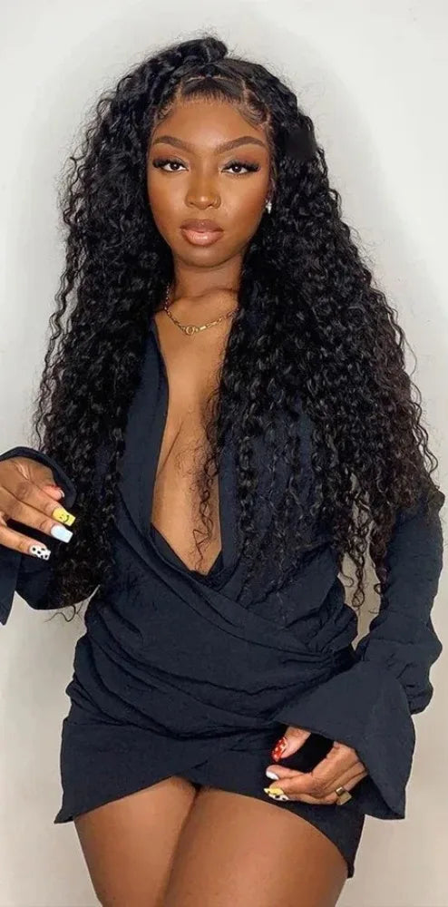 Long Deep Wave Hair Lace Front Wig – 26+ Inches, Transparent Lace, Luxe Natural Look