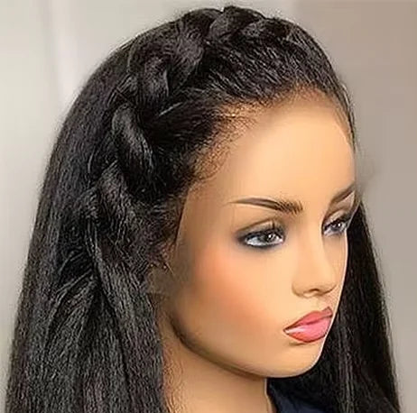 360 Lace Front Kinky Straight Human Hair Wig – Natural Look, Long 26+ Inches, Transparent Swiss Lace