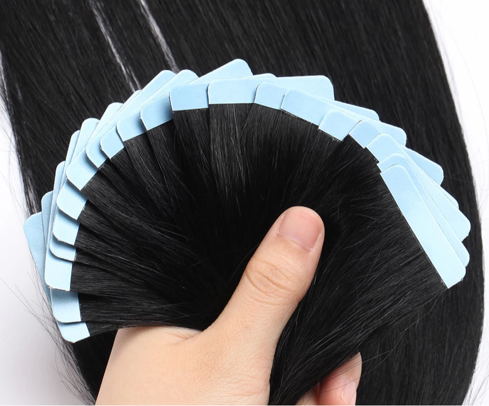 Luxury Tape In Hair Extensions – 100% Real Human Hair, Straight Texture, Black/Brown/Blonde, 16"-24", Thick & Seamless for Volume and Length
