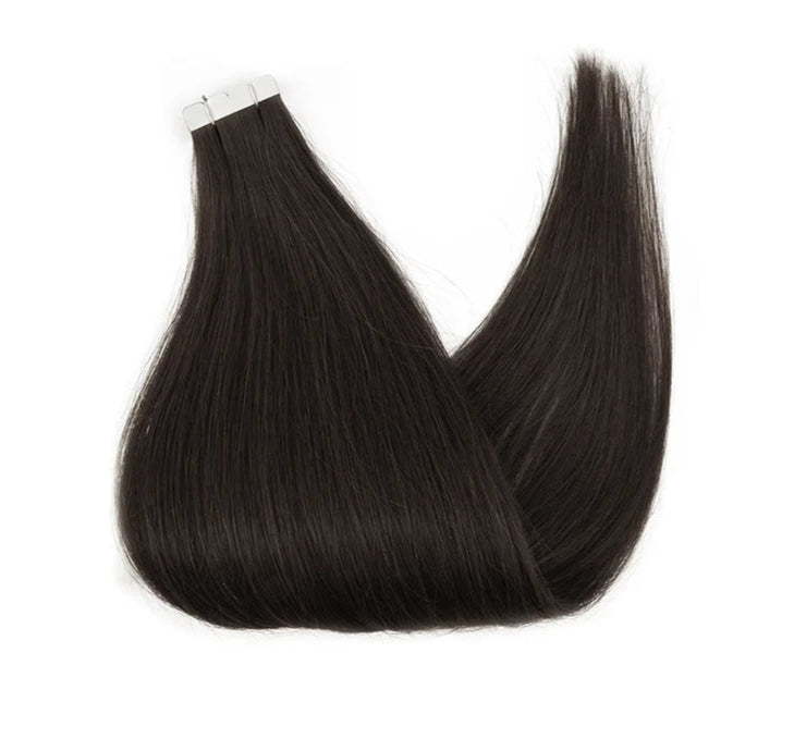 ZURIA Mini Tape-In Hair Extensions - 100% Human Hair, 12-24 Inch, 16 Pcs Straight Silky Extensions