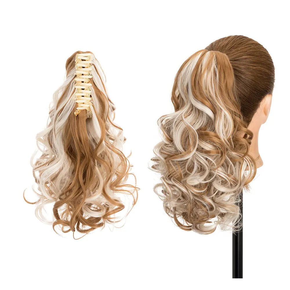 14-Inch Natural Curly Clip-In Hair Extensions – High-Quality Synthetic Fiber in Piano Colors