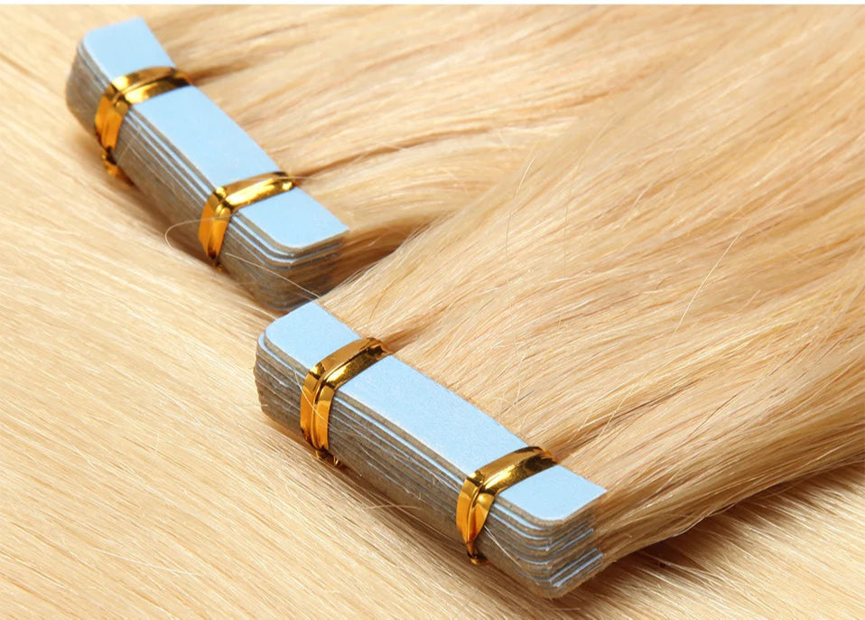 Luxury Tape In Hair Extensions – 100% Real Human Hair, Straight Texture, Black/Brown/Blonde, 16"-24", Thick & Seamless for Volume and Length