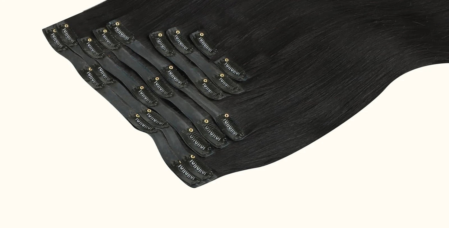 Premium Straight Human Hair Extensions - 10pcs Set, Dyeable & Restylable