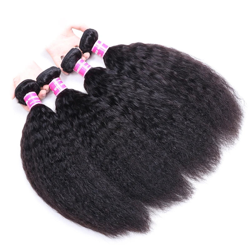 UNice Kinky Straight Hair Bundles – 100% Virgin Human Hair Extensions, Double Weft