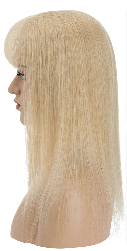 Human Hair Topper with Bangs – Silk Base, 100% Real Hair, Multiple Colors & Lengths