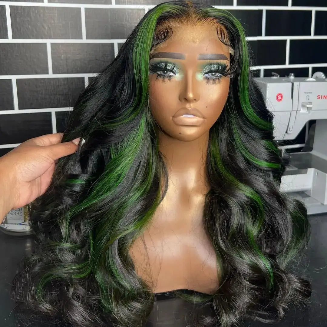 Chocolate Brown & Blonde Highlight Body Wave Synthetic Lace Front Wig – 180% Density, Heat-Resistant, Pre-Plucked