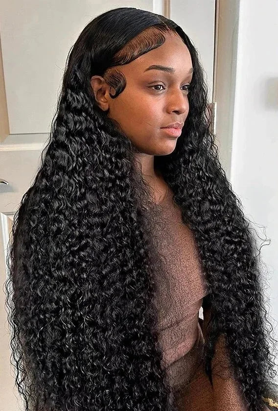 Curly Lace Front Wig – 100% Hair, Pre-Plucked, HD Lace, 26+ Inch, Natural Off Black Color 1B