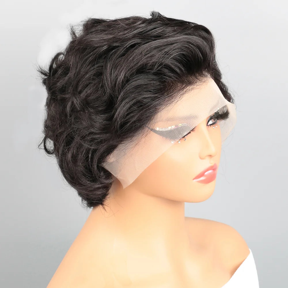 Short Curly Lace Front Wig – 100% Human Hair, Transparent Swiss Lace, Customizable Style
