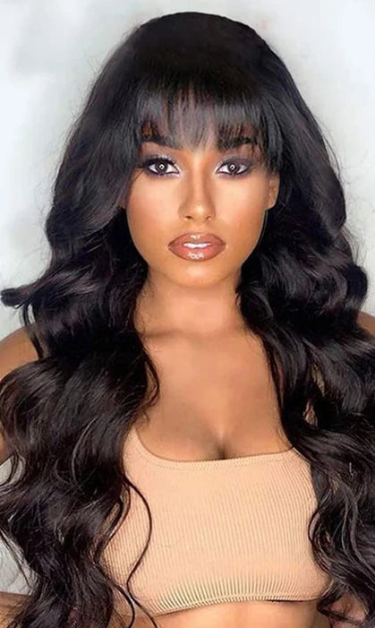 Body Wave Human Hair Lace Front Wig with Bangs – 13x4 Transparent Lace, Glueless, High Density, Available in Multiple Lengths