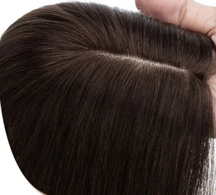 100% Human Hair Topper with Silk Base - Straight Hair, Center Part, Tangle-Free & Natural Hairline