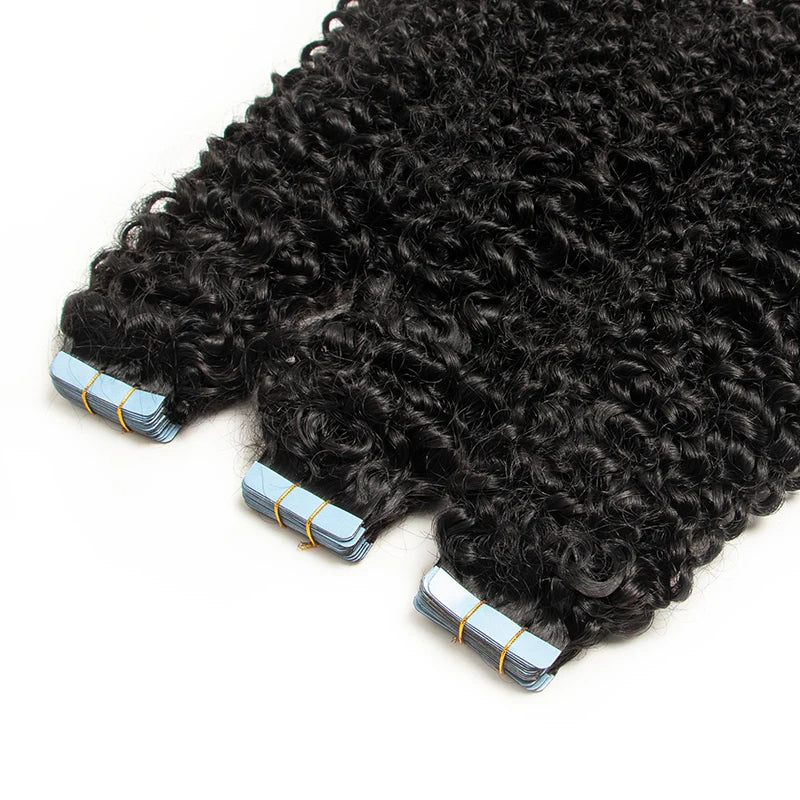 Premium 100% Human Hair Tape-In Extensions – Silk Straight, Body Wave, Kinky Curly, Water Wave | 12-26 Inch, 20-80 Pieces