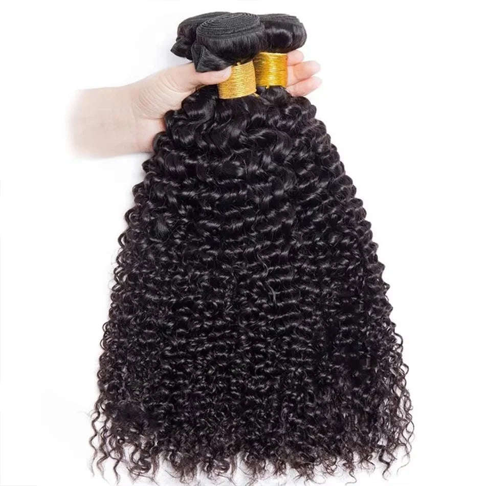 Kinky Curly Human Hair Weaving Extensions - Double Machine Weft, Permed, Suitable for Darker Colors