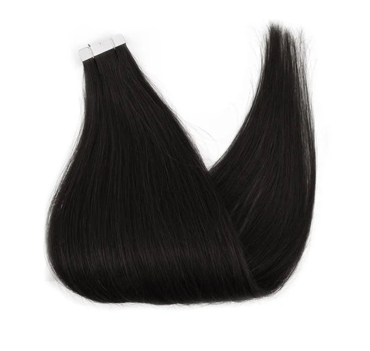 ZURIA Mini Tape-In Hair Extensions - 100% Human Hair, 12-24 Inch, 16 Pcs Straight Silky Extensions