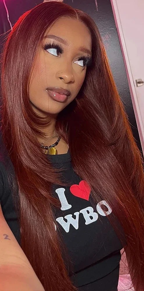 Straight Layered Lace Front Synthetic Wig – T-Part Glueless Design with Natural Pre-Plucked Hairline