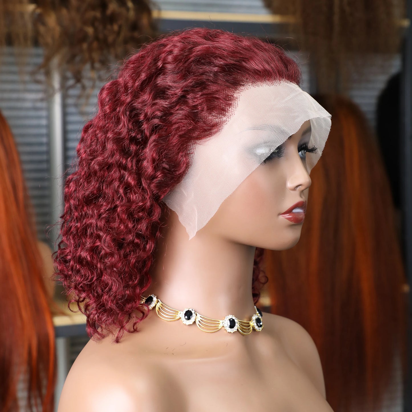 99J Burgundy Water Wave Lace Front Wig – 100% Hair, Pre-Plucked, 13x4 HD Lace, 180%-200% Density