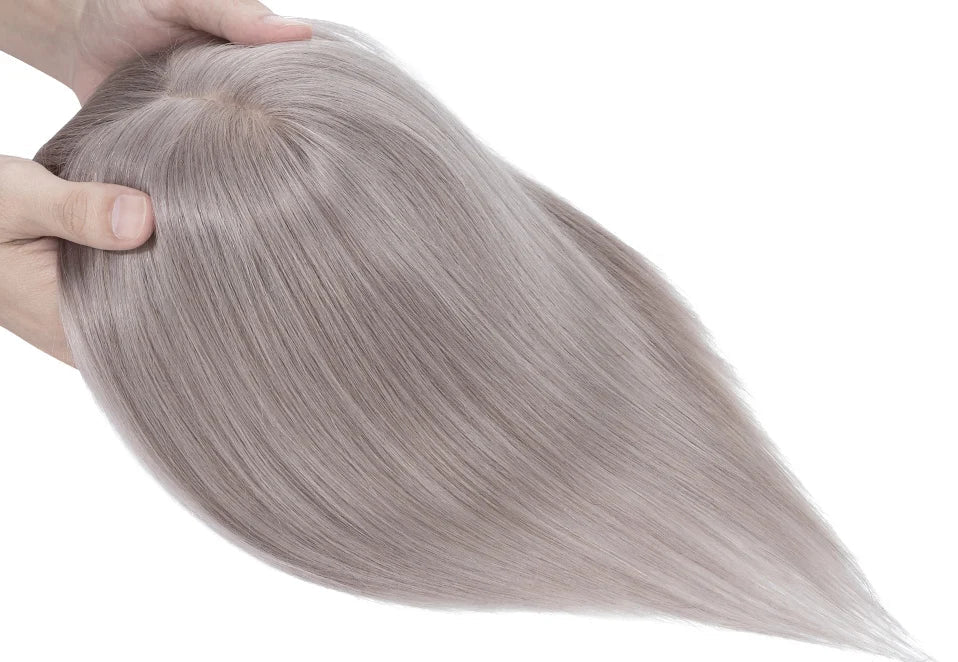 100% Human Hair Topper with Bangs – Natural Silk Base, Multiple Colors & Lengths