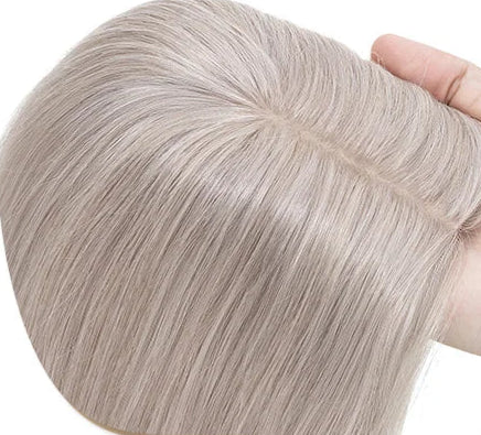 100% Human Hair Topper with Silk Base - Straight Hair, Center Part, Tangle-Free & Natural Hairline