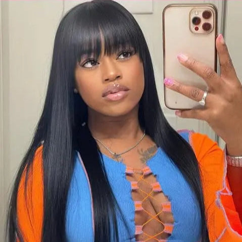 Long Straight Human Hair Wig – Swiss Lace, Transparent Lace, Customizable Length and Color