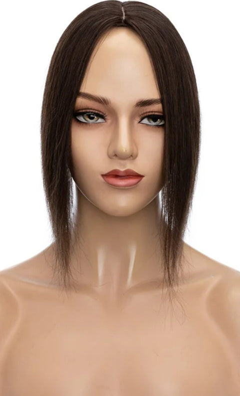 100% Indian Human Hair Topper with Silk Base - Natural Straight, Tangle-Free & Lightweight