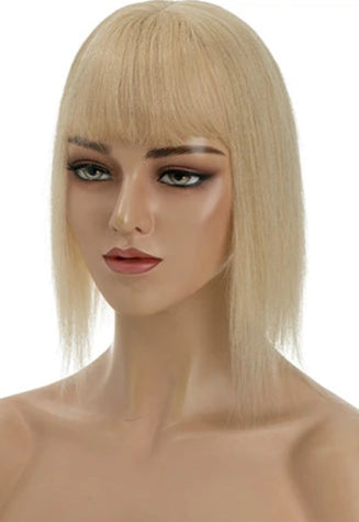 Human Hair Topper with Bangs – Silk Base, 100% Real Hair, Multiple Colors & Lengths