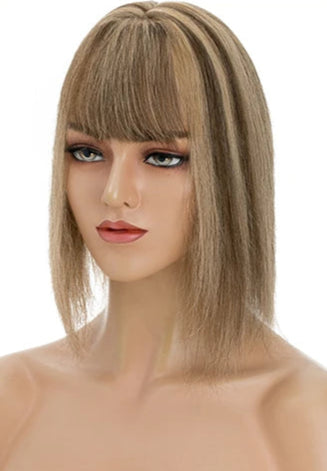 Human Hair Topper with Bangs – Silk Base, 100% Real Hair, Multiple Colors & Lengths