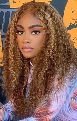 13x4 Highlight Curly Lace Front Wig – Honey Blonde Deep Wave, 100% Hair