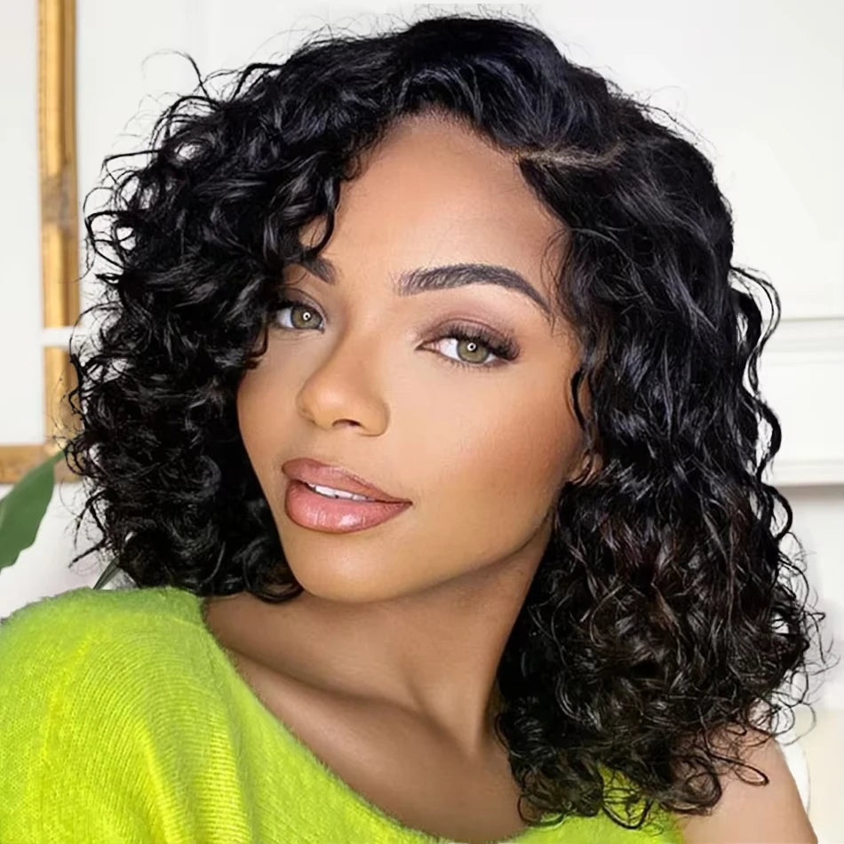 Short Deep Wave Hair Wig – 4-16 Inches, Transparent Lace, Natural Look
