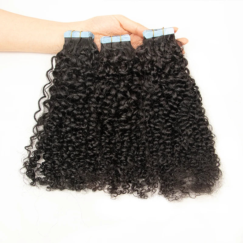 Premium 100% Human Hair Tape-In Extensions – Silk Straight, Body Wave, Kinky Curly, Water Wave | 12-26 Inch, 20-80 Pieces