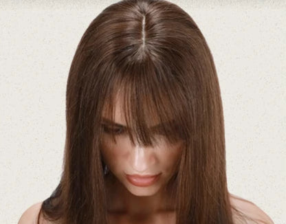 100% Human Hair Topper with Bangs – Natural Silk Base, Multiple Colors & Lengths