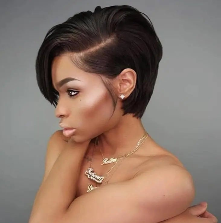 Pixie Straight Lace Front Wig – 100% Human Hair, Swiss Lace, Transparent Lace, Permable, Natural Look