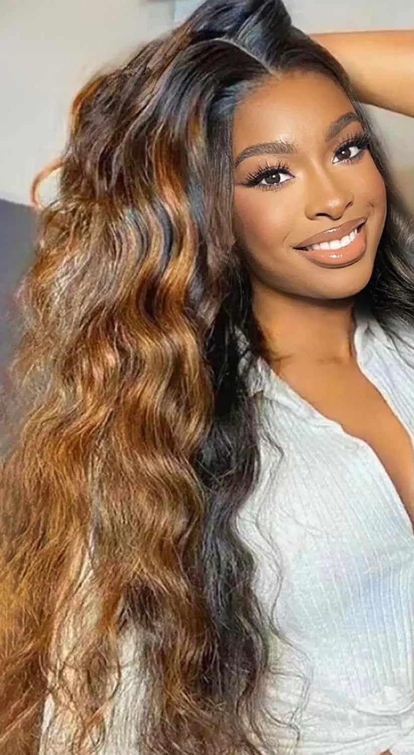 26+ Inch Body Wave HD Transparent Lace Front Wig – Highlighted Human Hair, Pre-Plucked, Ombre Style