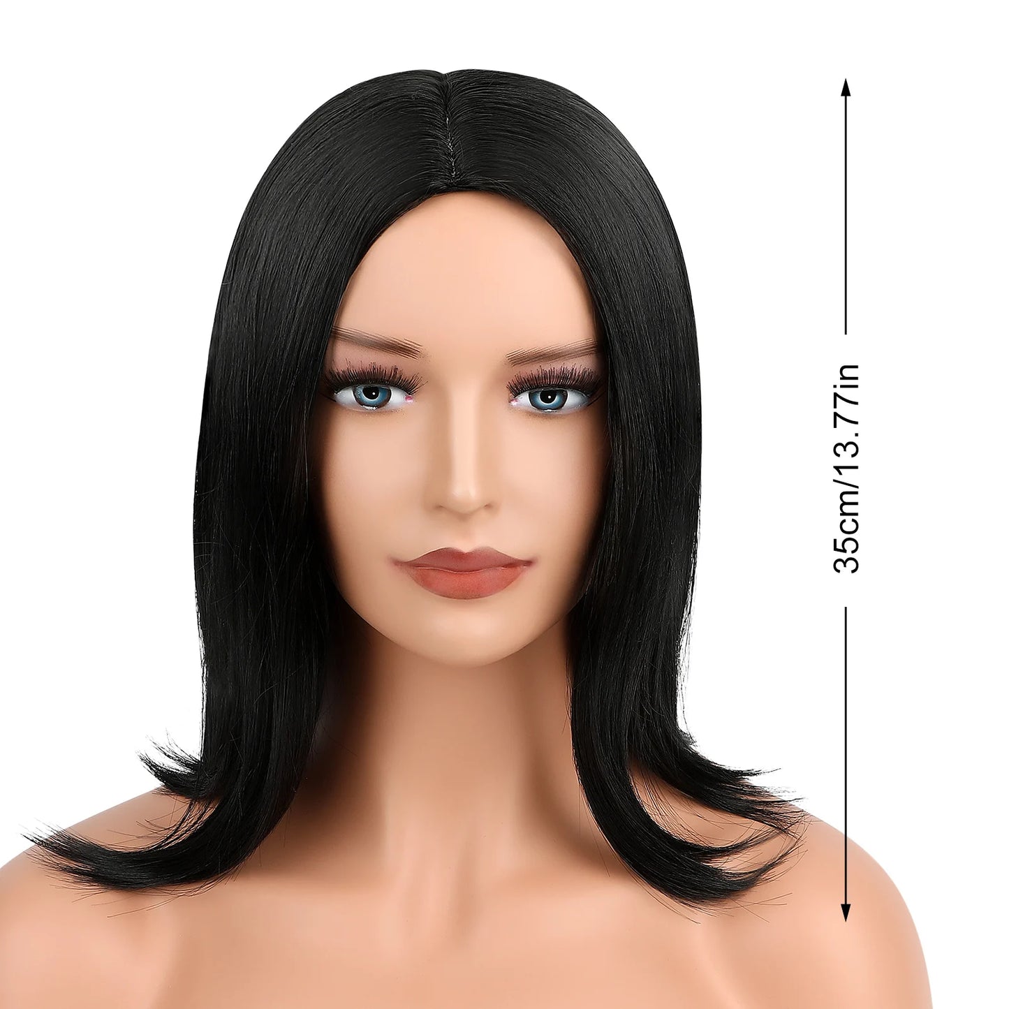 Black Mid Straight Wig for Women – Heat-Resistant Synthetic Hair, Natural Look for Daily Use & Cosplay