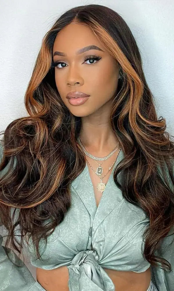 26+ Inch Body Wave HD Transparent Lace Front Wig – Highlighted Human Hair, Pre-Plucked, Ombre Style