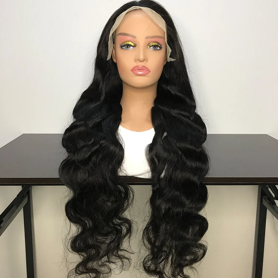 40-Inch Body Wave Human Hair Wig – HD Lace Front, Natural Black, 180-200 Density, Long-Lasting Quality