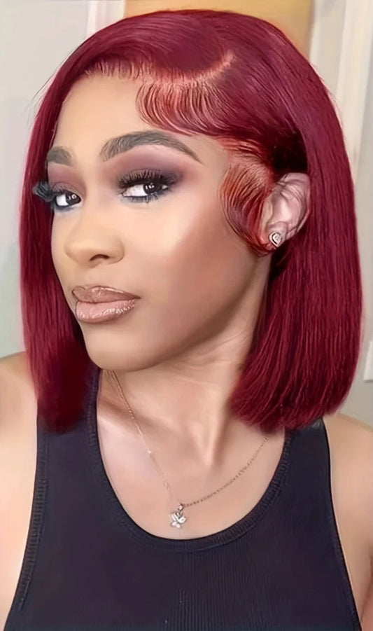 Short Straight Lace Wig – 100% Hair, Transparent Lace, Pre-Plucked, Glueless Design (4-16 Inches)